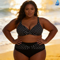 Conjunto de Bikini de Dos Piezas con Estampado de Lunares para Mujer Talla Grande, Control de Abdomen, Cintura Alta, Traje de Baño para Playa de Verano