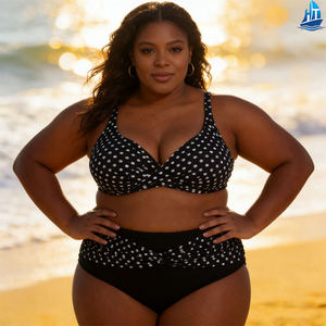 Ensemble bikini <span class=keywords><strong>deux</strong></span> pièces à pois pour femmes grandes tailles, <span class=keywords><strong>maillot</strong></span> de bain taille haute amincissant pour l'été et la plage - Product Image 3