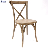 Chaises rustiques vintage à dossier croisé pour restaurant, vente en gros, chaise de salle à manger en bois antique pour café, chaise empilable à dossier en X pour mariage