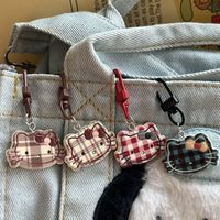 Nouveau porte-clés Hello Kitty en résine en forme de chat - Automne/Hiver Beige-marron - Accessoire polyvalent à carreaux pour sac d'école, breloque assortie pour fille