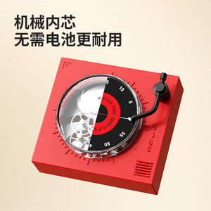 Mechanical Kitchen <b>Timer</b> Magnetic 60 Min Countdown Red White Square Design For Cooking Study - Product Image 5