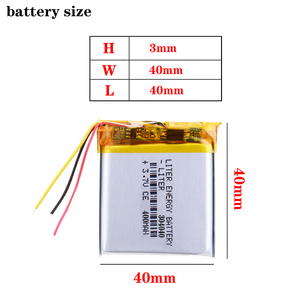 แบตเตอรี่ลิเธียมโพลิเมอร์ลิเธียม Li-Po Li-ion 3.7V 304040 400mAh ชาร์จได้สำหรับ smartwatch <span class=keywords><strong>GPS</strong></span> PDA Notebook - Product Image 3