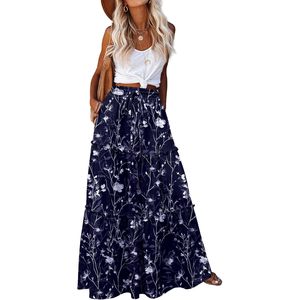FOXA Womens Floral Printed Maxi <b>Skirt</b> High Waist A-Line <b>Long</b> Flowy <b>Skirt</b> With Pockets Boho Style <b>Summer</b> <b>Skirt</b> - Product Image 1