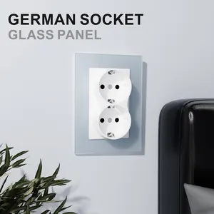 Soquete e interruptor de parede alemão, soquetes elétricos de vidro de vidro de vidro para casa de parede, soquete 250V 16A 2P + E