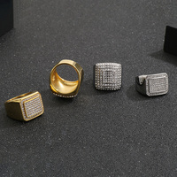 Bague Rétro pour Hommes Hip Hop Full Rhinestone Paved Bling Iced Geometric Square Finger Ring Korean Men Rings Rapper Steel Jewelry
