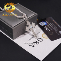 Pendentif Croix Luxe Moissanite VVS Sertie de Diamants, Argent 925, Bijoux Hip Hop, Pendentif Croix Moissanite Personnalisé
