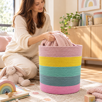 Panier de rangement arc-en-ciel en corde de coton tressée pour jouets, animaux en peluche, livres, vêtements, essentiels pour bébé, salle de jeux, chambre d'enfant