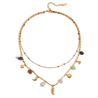 Collier superposé bohème chic avec pierres et perles, en acier inoxydable plaqué or 18 carats, bijou tendance pour les vacances