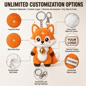 Llavero de peluche de zorro con campana Jackpot, personalizado OEM ODM, colgante para bolso, pedido al por mayor, llavero de animal suave, regalo promocional - Product Image 4