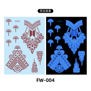 Blue Neon Eco-Friendly Paper Henna Tattoo <strong>Stickers</strong> Glow-in-Dark Temporary Body &amp; Face Application 148x210mm Lasting 3-7 Days - Product Image 5