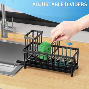 Distributeur de savon en acier au carbone antirouille évier de cuisine Caddy organisateur haut porte-brosse noir éponge stockage - Product Image 6