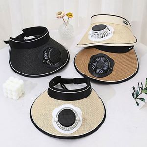 Sombrero de Paja de Ala Ancha con Ventilador Solar y USB para Mujer, Protección UV, 3 Niveles de Velocidad Ajustables, Hebilla Elástica - Product Image 1
