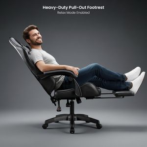Leather Fabric Gamer Chair with Lumbar Support Ergonomic Gaming Chair with <b>Footrest</b> - Product Image 4