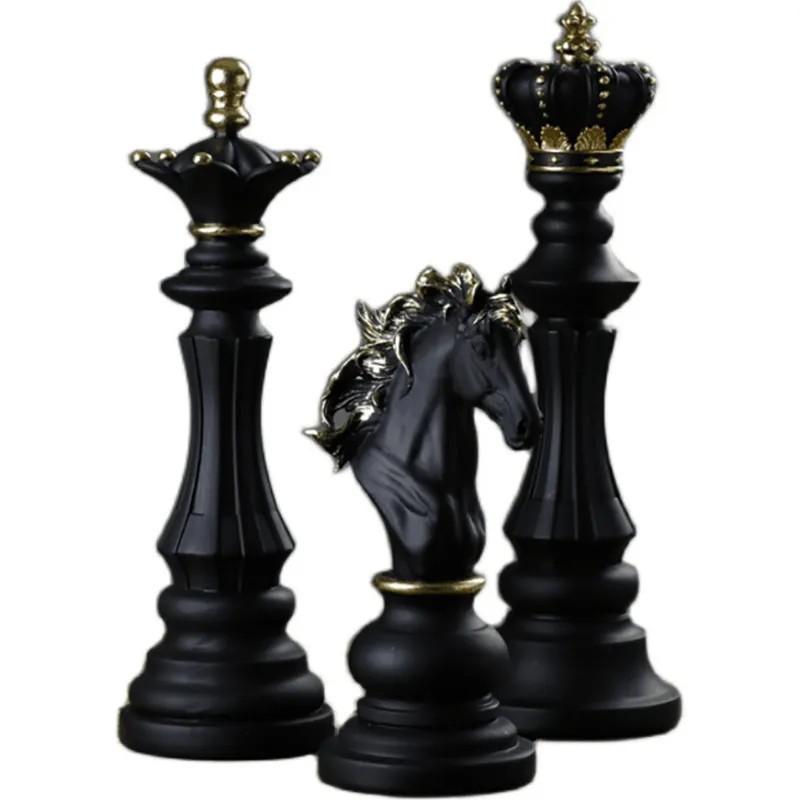 Figurita de ajedrez internacional Retro de resina, escultura para Interior del rey Caballero, decoración de escritorio para el hogar, decoración para sala de estar
