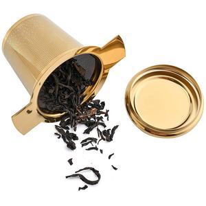 Wholesale 304 Stainless Steel Double Handle Metal <b>Tea</b> Filter <b>Infuser</b> With Lid Gold or Silver - Product Image 3