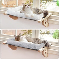 Hamac de fenêtre pour chat en bois pliable de luxe avec protection solaire, design à ventouses puissantes pour cadre de porte ou de fenêtre, qualité supérieure
