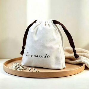 Pochette à cordon personnalisée avec logo imprimé, recyclable, petite, en coton écologique, pour bijoux, sac anti-poussière - Product Image 2