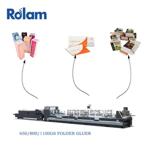 Rolam GS 650/800/1100กล่องกาวโฟลเดอร์กาวกล่องกระดาษกาวล็อคด้านล่างอัตโนมัติเครื่องติดกาวพับ