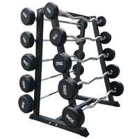 SP Ensembles d'haltères fixes en métal recouverts de caoutchouc avec barre droite et barre curl argentée pour usage domestique, logo personnalisé disponible