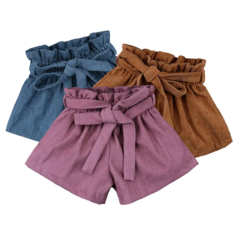 New arrival wholesale boutique fashion summer wear plain color bow wide leg little kids children clothing girls short shorts