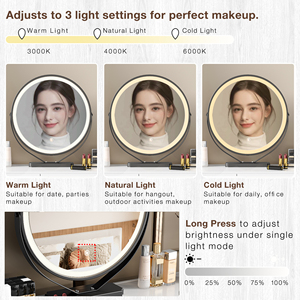 Modern Minimalist Bedroom Dressing <b>Table</b> with Lighted <b>Mirror</b> and Rotatable <b>Side</b> Cabinet Easy Assembly Vanity - Product Image 2