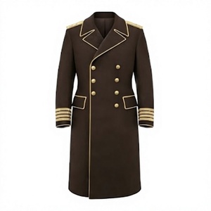 Manteau long marron de reproduction d'uniforme militaire à double boutonnage pour homme - Product Image 1