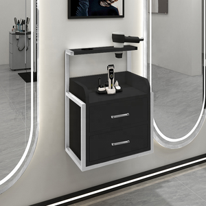 Wandmontierte Frisierstation, Weißer & Schwarzer Holz-Aufbewahrungsschrank mit Schubladen für Friseursalon und Haarstudio - Product Image 5