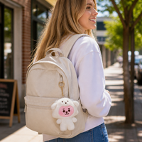 Porte-clés en peluche Zaves Premium, adorable chien blanc moelleux, écologique et durable pour sacs à dos scolaires et clés de voiture