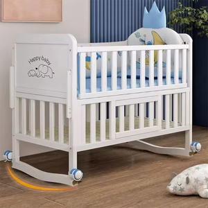 Lit bébé en bois massif multifonctionnel réglable de style européen confortable avec un ensemble de literie - Product Image 5