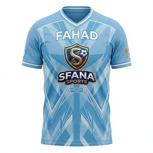 SFANA SPORTS Men's <b>Light</b> Blue Soccer Jersey V-<b>Neck</b> Short Sleeve Sublimated Geometric Print Breathable Polyester Uniform - Product Image 1