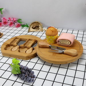 <b>Bamboo</b> Cheese And Fruit Tray With <b>Cutlery</b> <b>Set</b> For Picnic Outdoor Use - Product Image 2