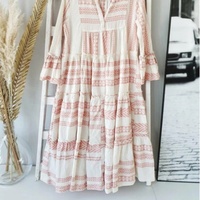 Bohème géométrique été imprimé col en V manches longues femmes Maxi robe respirant lavable pour les vacances à la plage Technique naturelle