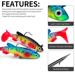 Kit de leurres souples à tête plombée 7,5 cm 13,5 g avec queue en T, leurres artificiels pour la pêche, ensemble de matériel de pêche - Product Image 6