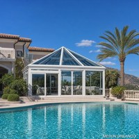 Véranda en verre scandinave MEIXIN ORLANDO Polygon, verre Low-E, alimentée à l'énergie solaire, pour villa résidentielle, bord de piscine, toit d'hôtel, parc