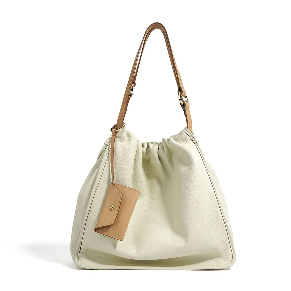 Fashion Women Cheap Soft Genuine Cowhide White Leather Handbag Tote Bags Accept Custom Logo