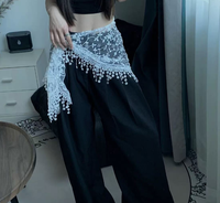 Foulard de taille ajouré en dentelle avec pompon fleur rose, triangle enveloppant la taille, sous-jupe superposée, foulard de hanche, streetwear, danse jazz