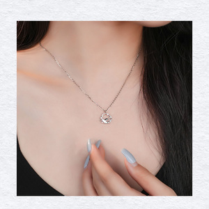 Collier en argent sterling avec motif de dauphin ailé et coquillage incrusté, pendentif en zircon brillant pour femme, bijou fin tendance, cadeau - Product Image 6