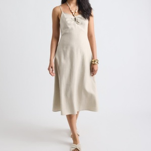 Sleeveless Bohemian Linen-Blend Midi <b>Dress</b> Square Neck Casual Elastic Waist Woven Solid <b>Pattern</b> Eco-Friendly for All Seasons - Product Image 4