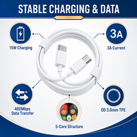Câble USB C vers USB C 15W, charge rapide 3A, cordon de données USB 2.0 480 Mbps, TPE, vente en gros, fabricant OEM