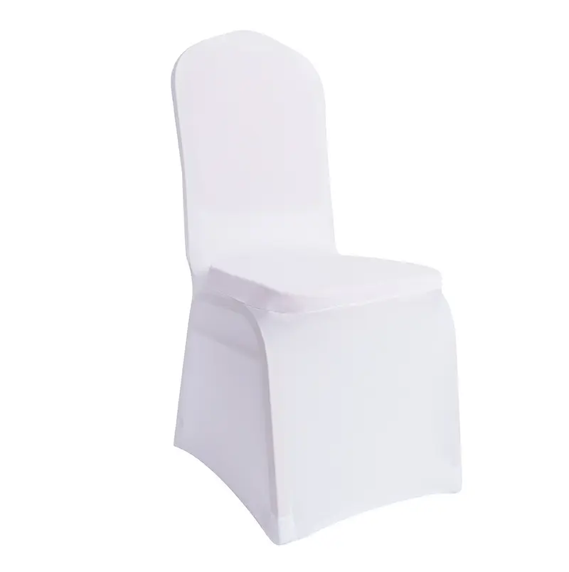 Sarung kursi perjamuan spandeks poliester putih, sarung kursi elastis untuk rapat hotel