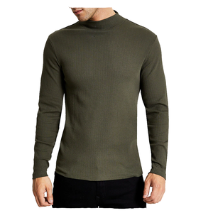 T-shirt tricoté côtelé à col rond et manches longues pour homme, grande taille, couleur unie, en coton élasthanne respirant, haut décontracté - Product Image 1