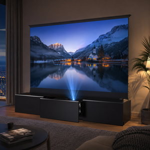 PerfecTisan Mueble para TV Láser Negro Todo en Uno de 120 Pulgadas para Proyector de Tiro Ultra Corto (UST) con Pantalla ALR Ascendente desde el Suelo - Product Image 1