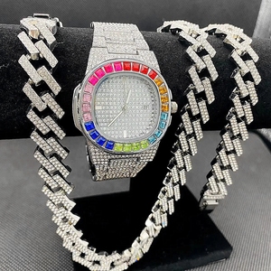 Conjunto <span class=keywords><strong>de</strong></span> Joyería Hip Hop <span class=keywords><strong>de</strong></span> Lujo para Hombre, Reloj Dorado con Diamantes <span class=keywords><strong>de</strong></span> Imitación, Cadenas Cubanas <span class=keywords><strong>de</strong></span> Cristal, Estilo Masculino, Caja <span class=keywords><strong>de</strong></span> Aleación, Esfera <span class=keywords><strong>de</strong></span> Cristal, para Él y Ella - Product Image 3