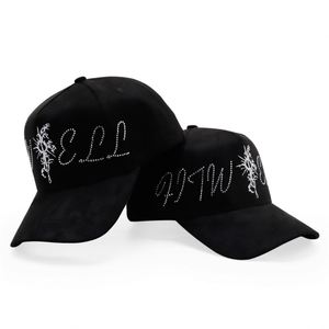 Customized High Quality Luxury Mens Sport Caps Gorras 5 Panel 3D Puff Embroidered Rhinestone Satin <b>Silk</b> <b>Lined</b> Suede Baseball Cap - Product Image 4