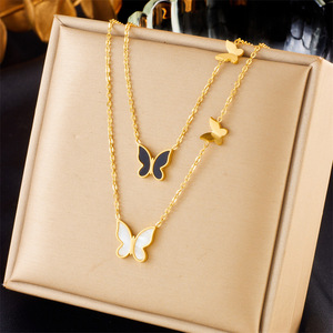 Butterfly Double Chain Necklace Gold Plated Zinc Alloy Fashion Jewelry Gift - Product Image 1