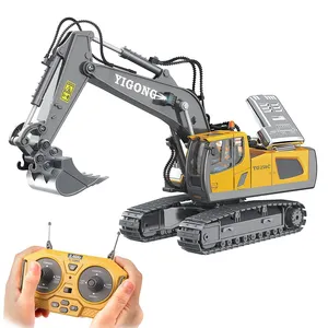 2.4Ghz Remote Control Excavator Toy for Boys Best Birthday Gifts for Kids RC Construction Toys with Metal Shovel Lights Sounds