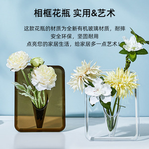 Vase à fleurs rectangulaire en acrylique, gris transparent, design minimaliste, pour présentation florale sur bureau, vase de table en plastique durable - Product Image 4
