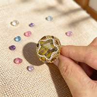 Bague en cristal naturel en gros, matériaux mixtes, quartz rose, œil de tigre, pierres précieuses, bague statement avec strass pour femme, cadeau