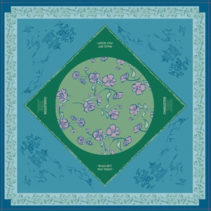 Tapete de Mesa de Mahjong Floral Oriental Moderno Personalizado 07, Patrón de Pagoda Chinoiserie Verde-Azul, Antideslizante, de Neopreno Resistente al Agua - Product Image 1