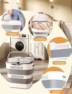 Collapsible Plastic Laundry <b>Basket</b> <b>Foldable</b> Laundry <b>Basket</b> Plastic with Handles Pop up Storage Container - Product Image 3